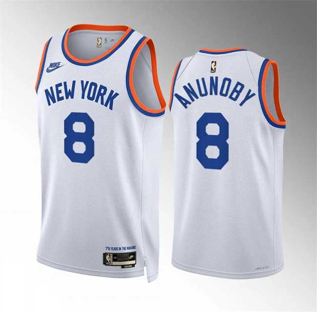 Mens New Yok Knicks #8 OG Anunoby White 2021-22 City Edition Stitched Basketball Jersey Dzhi